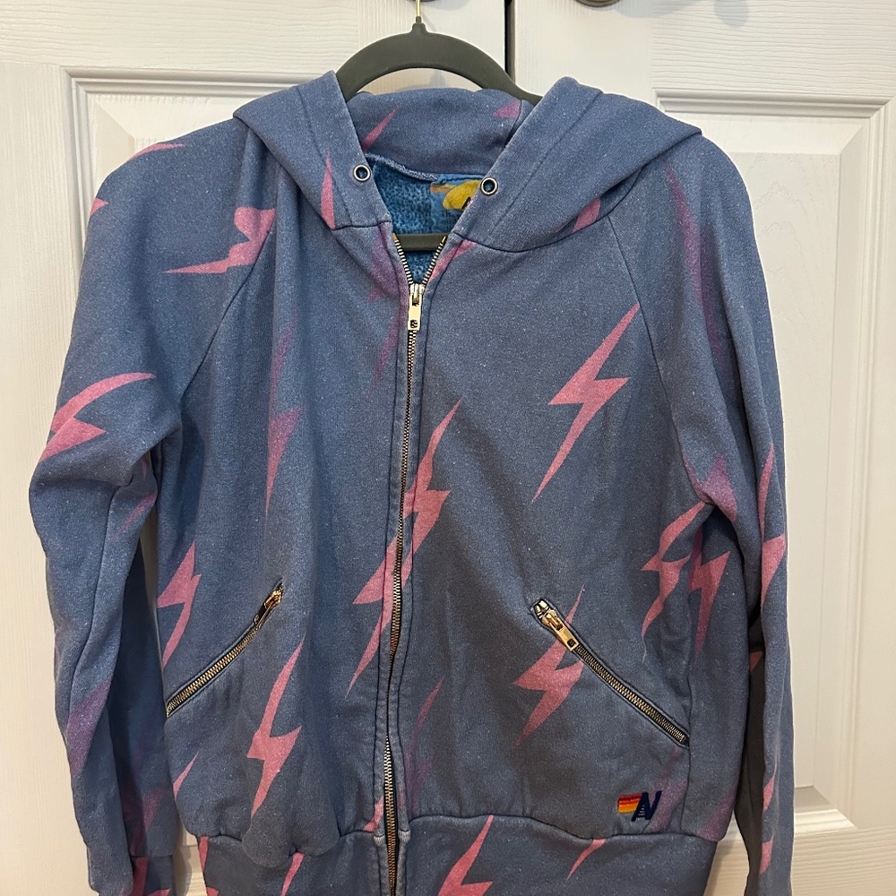 Rare Aviator Nation blue lightning bolt zip up size XS.
